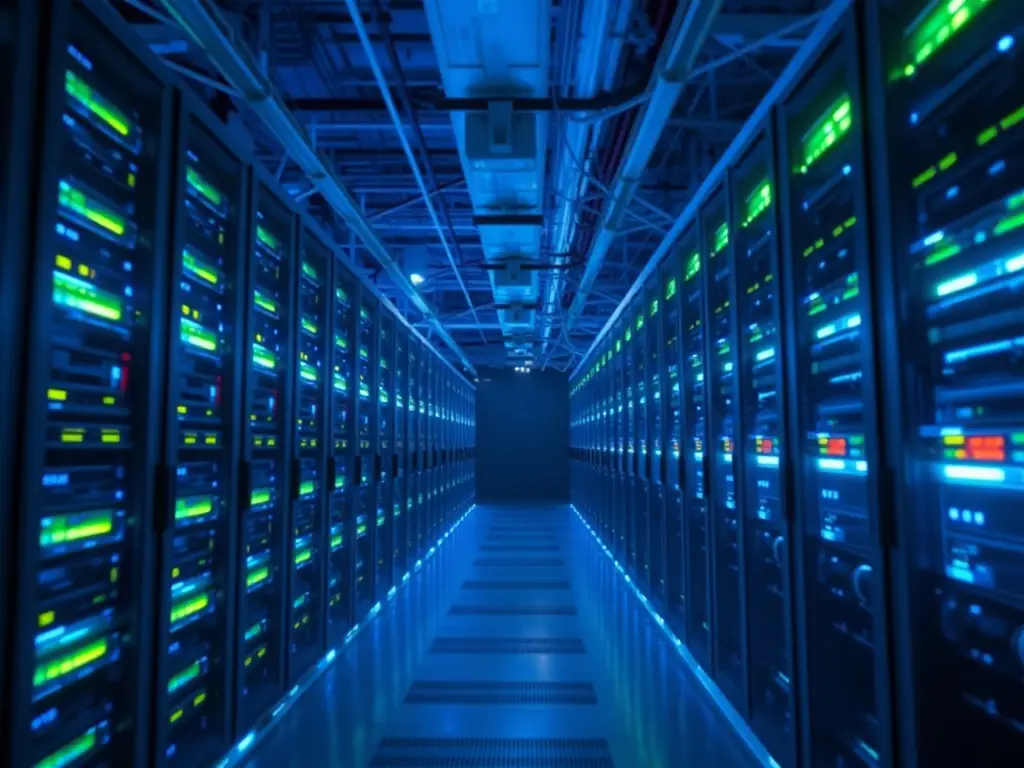 An image showcasing a server rack with data flowing seamlessly, highlighting the high-performance capabilities of the ultra-converged infrastructure. The image should emphasize speed, reliability, and responsiveness.